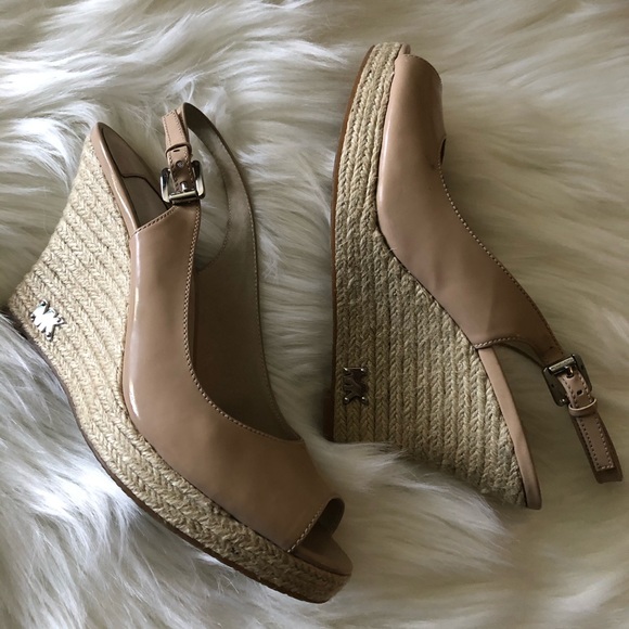 MICHAEL Michael Kors Leather Espadrille Slingback Peep Toe Heels Sz 7.5 - Picture 2 of 15